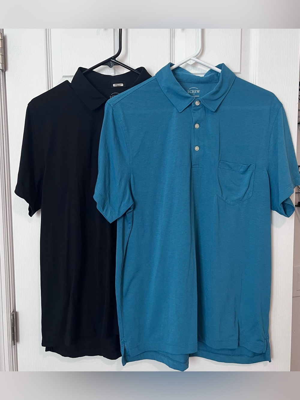 2 J.Crew Polo Shirt Mens L Green/Blue & Black 100% Polyester Short Sleeve Large